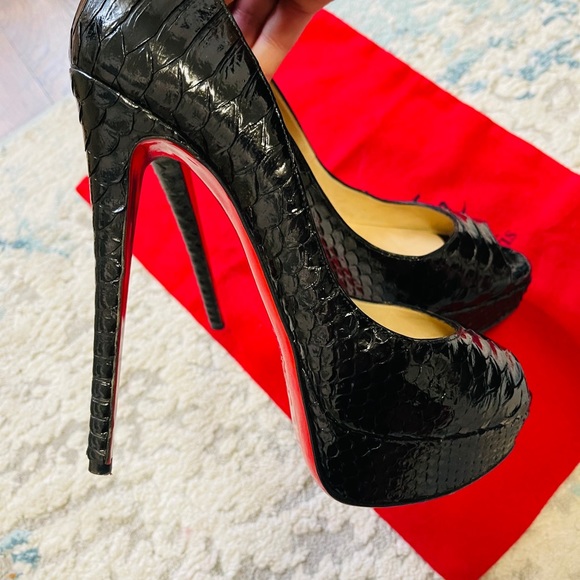 Christian Louboutin Shoes - Christian Louboutin lady peep black  python pumps
